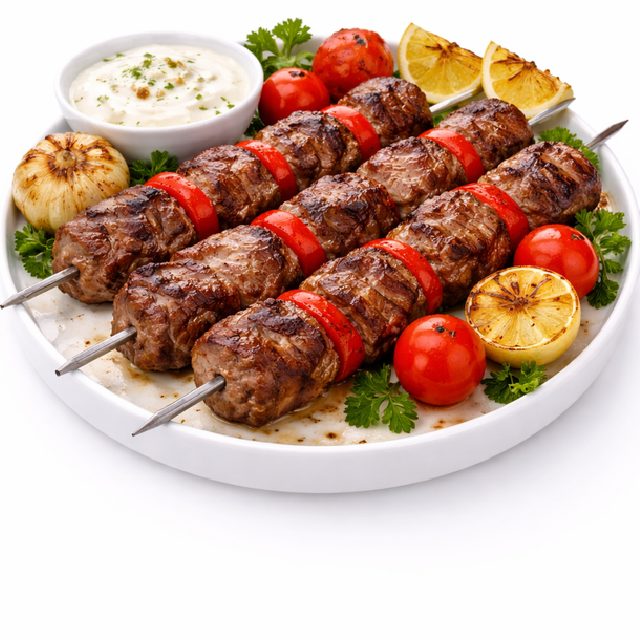 BROCHETTE DE BOEUF CUITE AU FEU DE BOIS (Barquette de 10 pièces)