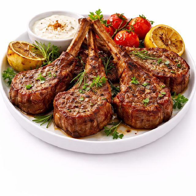 CÔTE D'AGNEAU CUITE AU FEU DE BOIS (Barquette de 5 pièces)