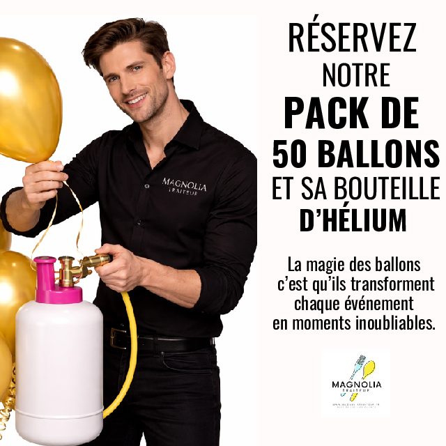 PACK DE 50 BALLONS ET SA BOUTEILLE D'HÉLIUM (Prévoir 5/6 ballons au m2 pour couvrir votre plafond)