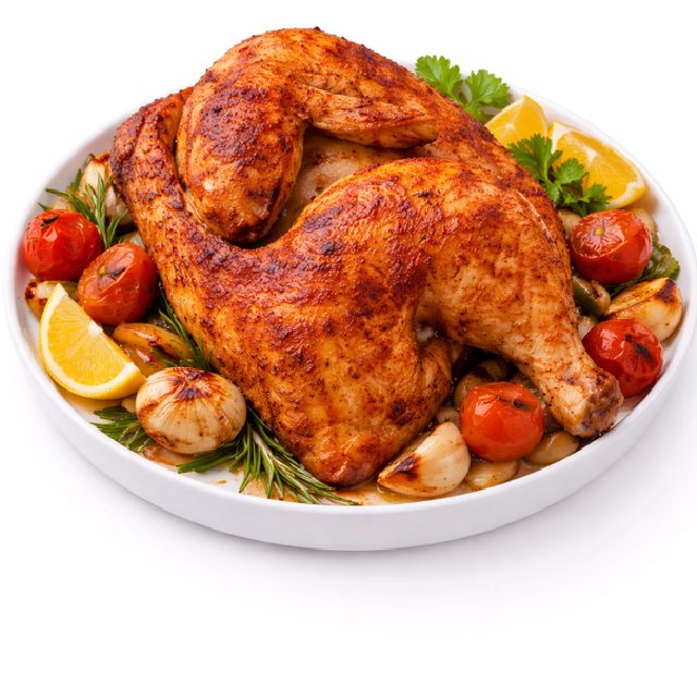 1/2 POULET CUIT AU FEU DE BOIS