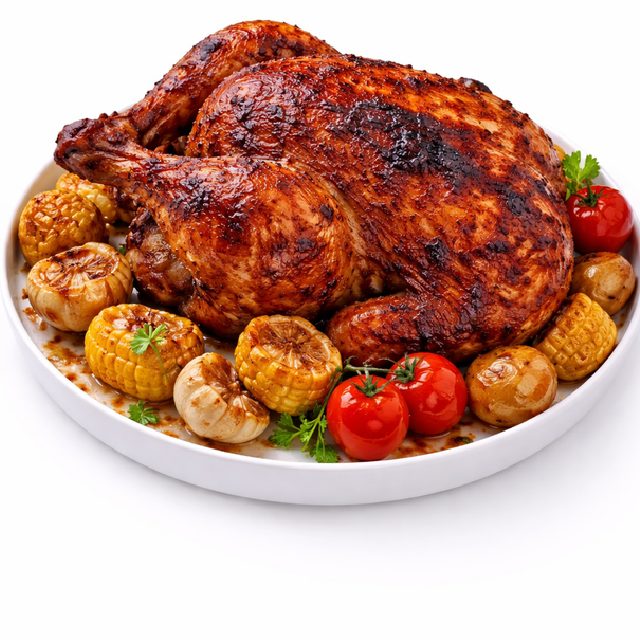 POULET ENTIER CUIT AU FEU DE BOIS